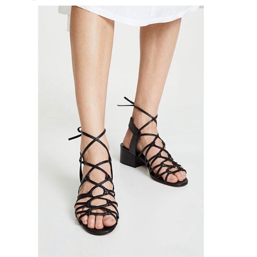 Vince Black Leather Lace Up Gladiator Block Heel Sandals 9M EUR 39